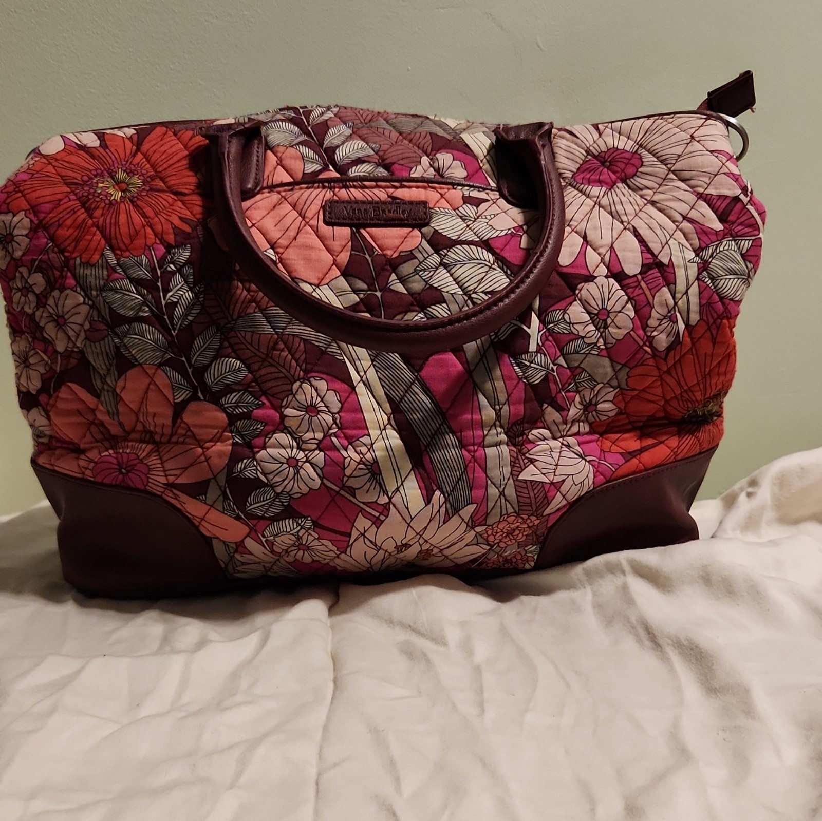 Vera Bradley Floral Satchel Top Handle Zip, Shoulder Strap, Pockets, Lined