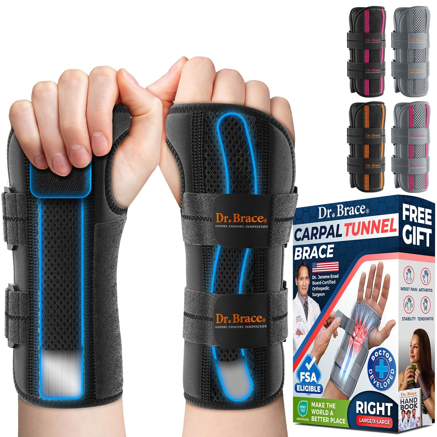Adjustable Wrist Brace Night For Carpal Tunnel, Doctor Developed, Upgraded Wi...