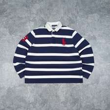 Vintage Polo Ralph Lauren Big Pony Striped 3 Rugby Polo Long Sleeve Sz XXL