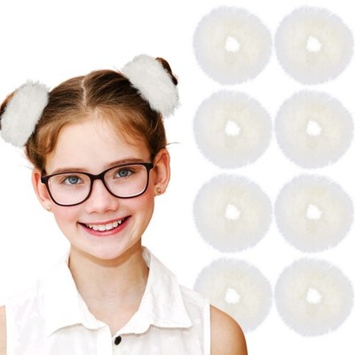 8 PCS Fuzzy Scrunchies White Hair Ties Cute Hair Bands with Faux Rabbit Fur E...