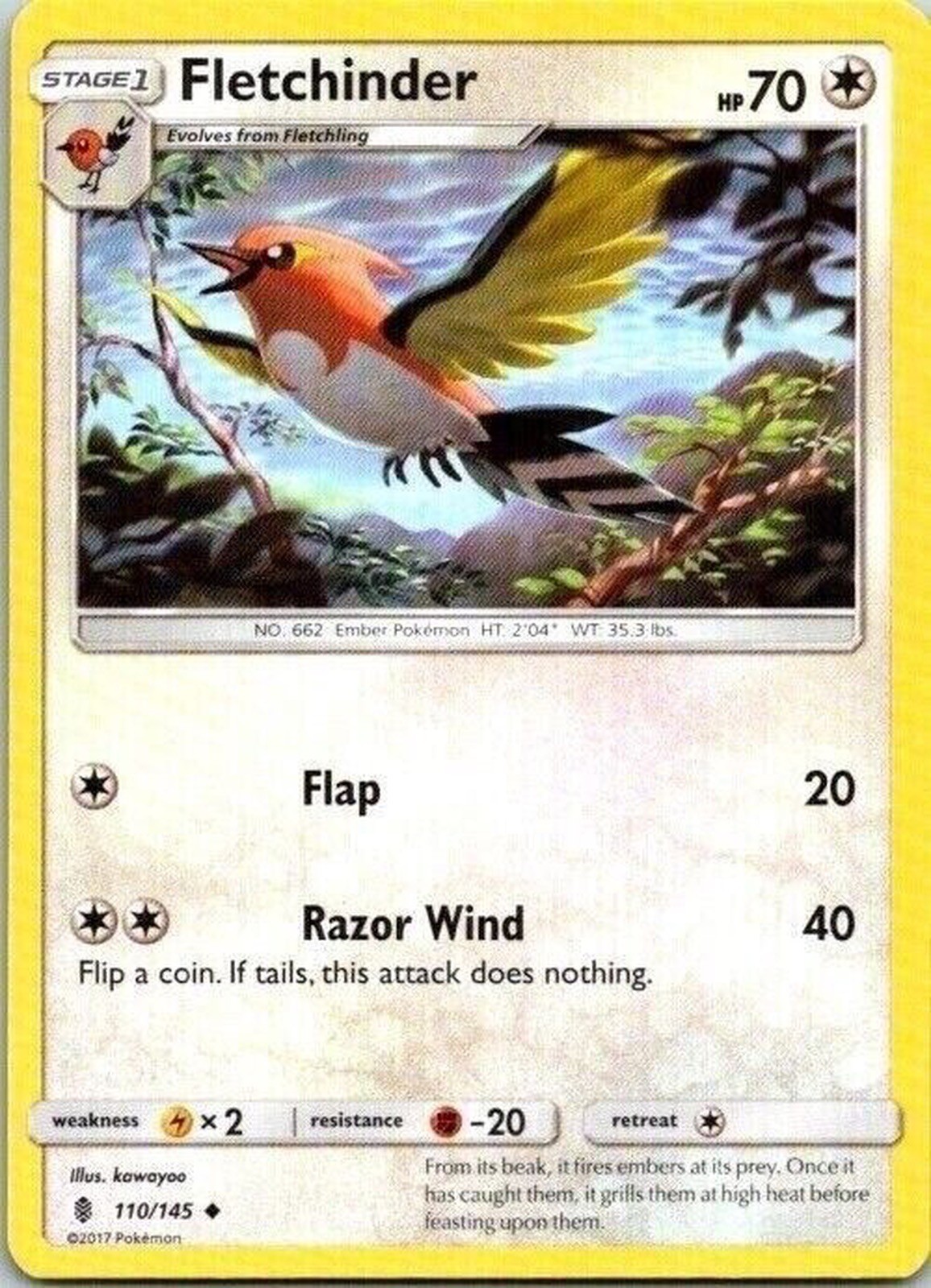 Fletchinder Guardians Rising 110/145 2017 Uncommon Pokemon Card TCG CCG 