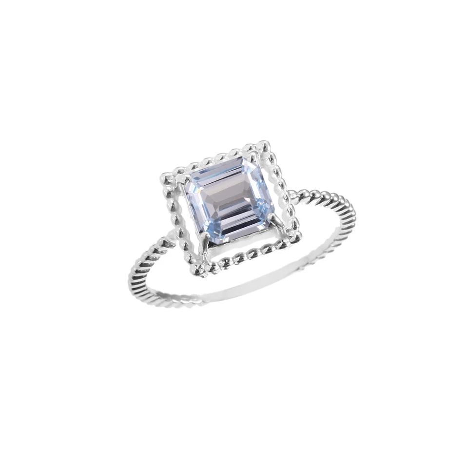 AAA Aquamarin Ring Asscher Cut Edelstein 7x7 MM Sterlingsilber Verlobungsring - Bild 3 von 4