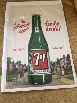 7UP  The Fresh Up Family Drink!  16 ¾×11 ¾  Metal Wall Sign 2001 Repro Soda Adv.