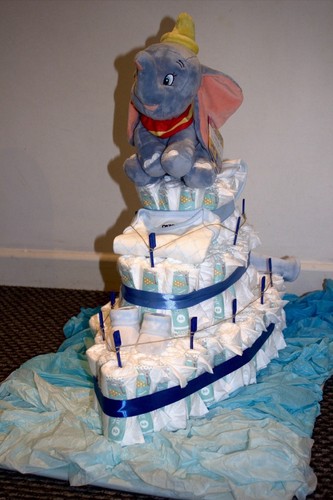 Baby Shower Gift Diaper Ship - Blue Theme - 3-Tier with Plush Toy - Picture 2 of 3