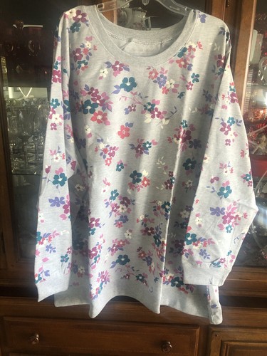 Woman Within Sweatshirt L/SLV Gray Multi Floral Cotton/ Poly Blend 4X Plus  NEW - Picture 10 of 19
