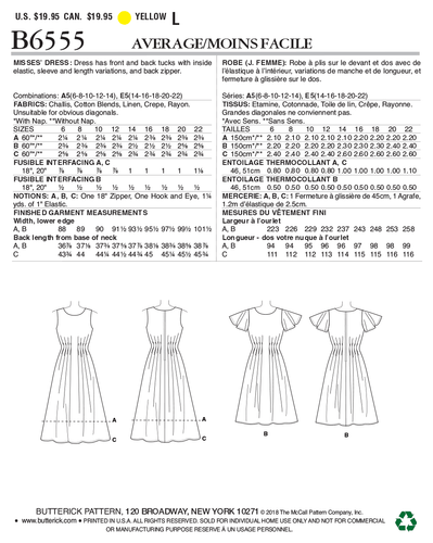 Abito Misses Butterick B6555 con tuck davanti e dietro, abito svasato motivo cucito 6~22 - Foto 5 di 7