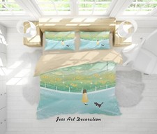 3D Girl Dog Painting Kids Quilt Cover Set Duvet Cover Bedding Pillowcases