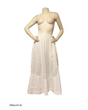 Edwardian Lawn Petticoat Antique Slip Half Slip Solid White Cotton Train Small