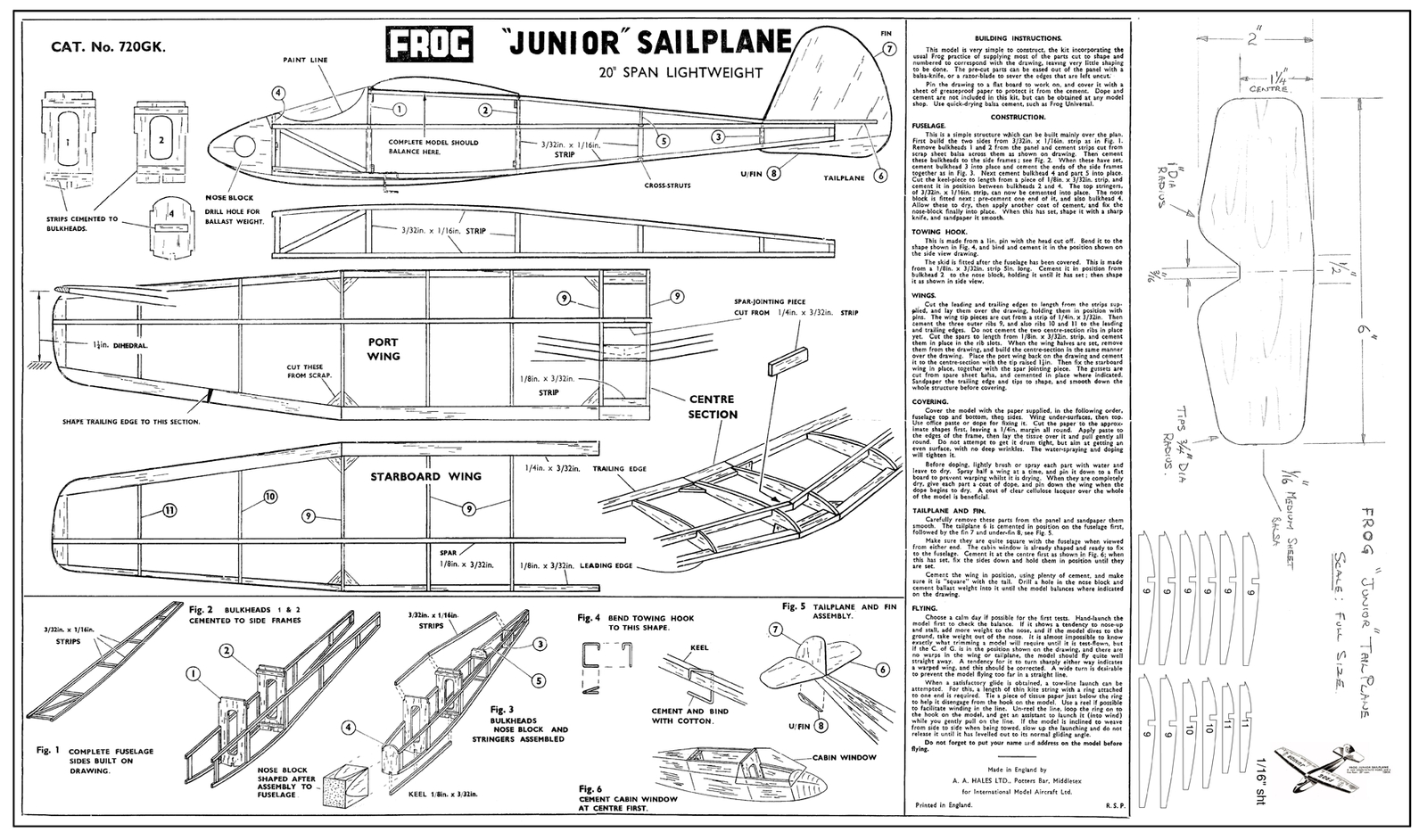 FROG JUNIOR FREE FLIGHT GLIDER MODEL PLAN Grelly UK