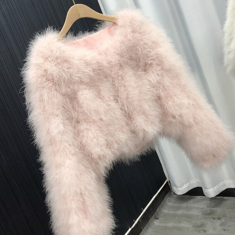Veste Chaude En Plumes D'autruche Grise - Doublure Complète, Taille S - Neuf Avec étiquettes