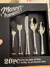 NEW In Box Mason Craft & More 20 PC Stainless Steel York Flatware Set