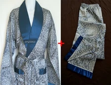 2nd Set Free ship    2-piece Mens Satin Silk Lounge Robe and pants Pajama