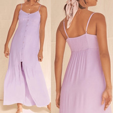 Forever 21 Button front High-Slit Maxi Dress 100% rayon ruffle smocked boho S