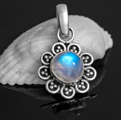 Mondstein Edelstein Sterling Silber 925 Anhänger Blume Halskette Schmuck