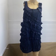 J.Crew Women's Midnight Blue Sleeveless Cotton Ruffled Dress Drop Waist Layered
