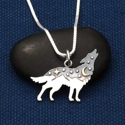 #ad #ad Vintage Wolf Howling Pendant Necklace Silver Plated Unique Gift Women Men $12.98