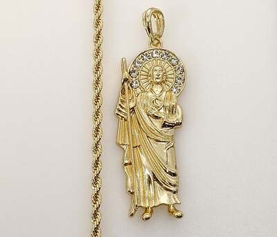 Gold Plated Saint Jude Pendant 4mm Chain Necklace Oro San Judas Dije ...
