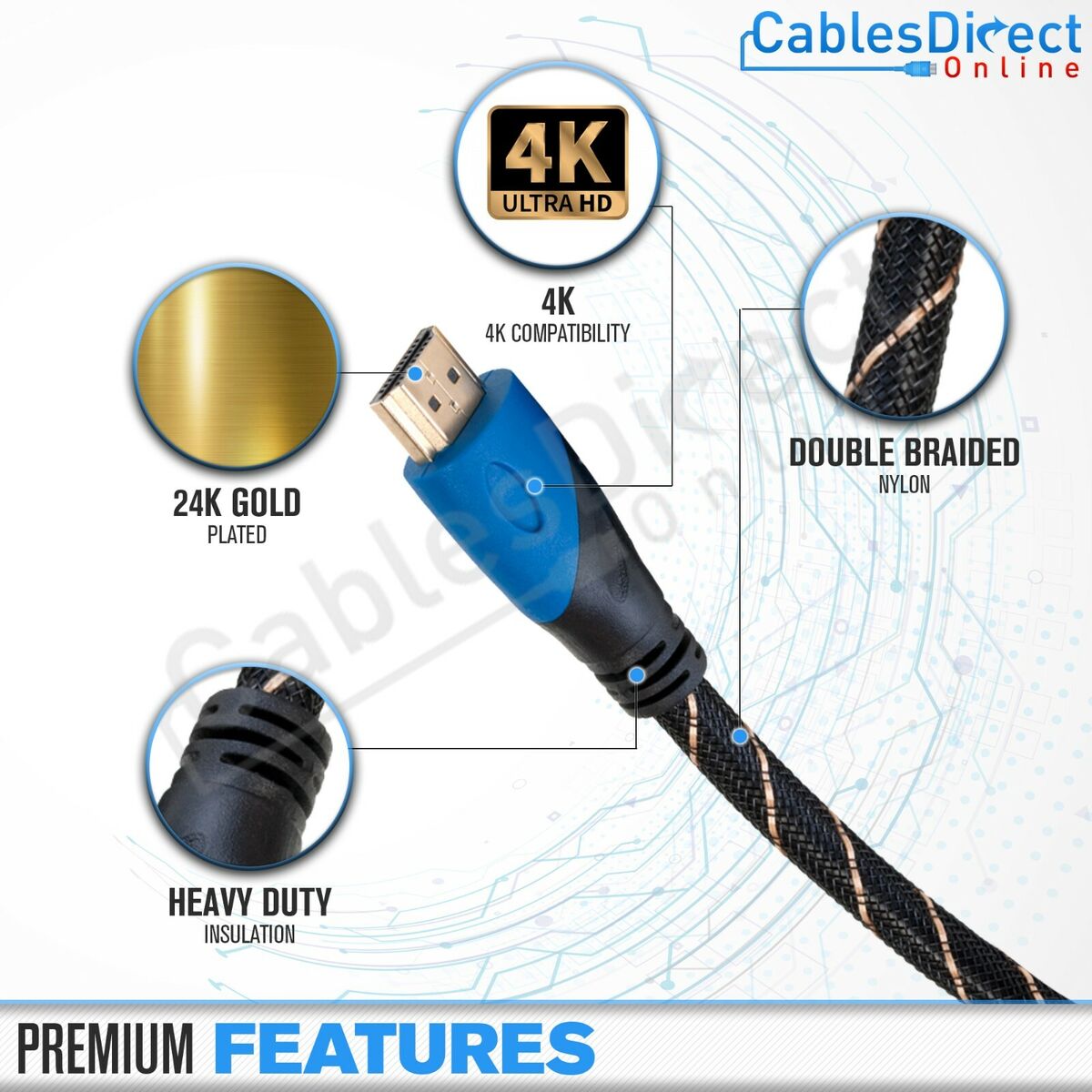 4K Gold HDMI Cable 2.0 3d Lot Length 3ft 6ft 10ft  20ft 30ft 40ft 50ft 100ft