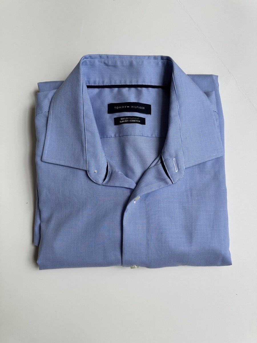 Tommy hilfiger Men's Slim Fit- stretch Check Dress Shirt Blue Size 32/33