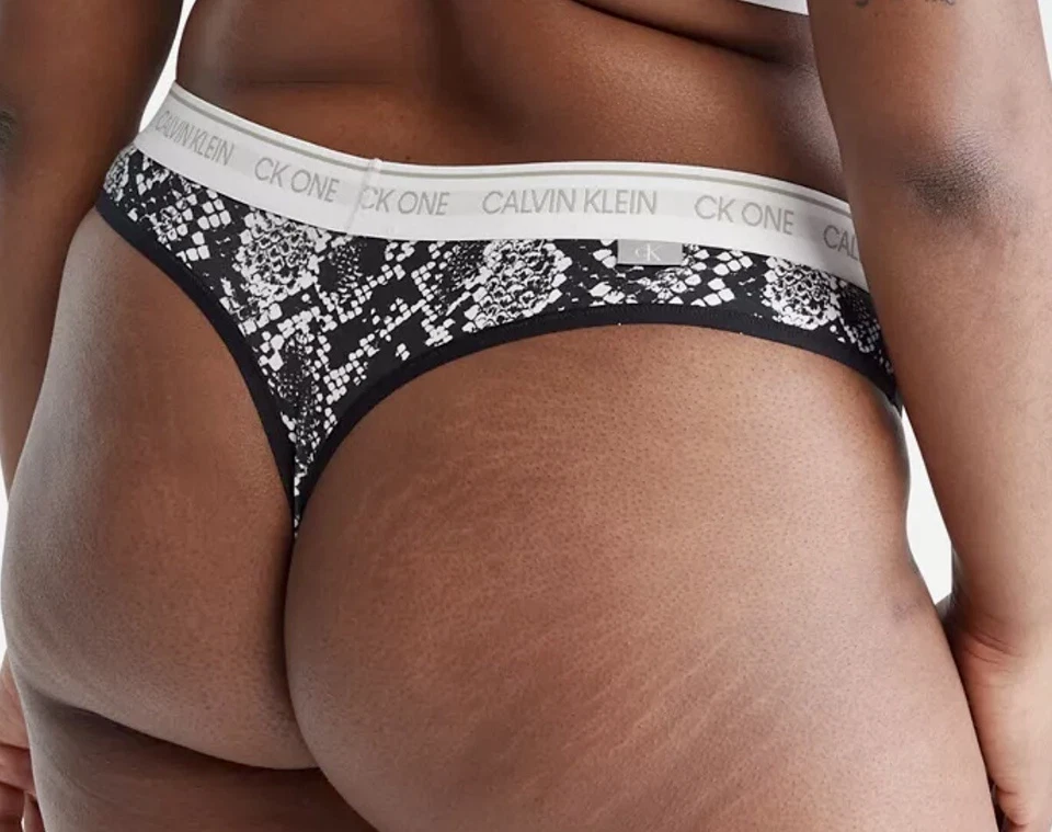 CALVIN KLEIN CK One Cotton Black White Snake Print 2 Thong Panty Womens Sz 2X 4X - Image 2 of 4