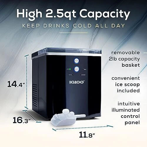 Igloo Encimera Eléctrica Portátil Automática Gran Capacidad Hielo 33 Lb, Negra Foto 2 de 4