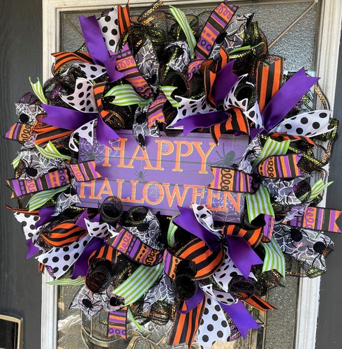 Fun Colorful Happy Halloween Fall Mesh Front Door Wreath Home Decoration Decor - Picture 2 of 7