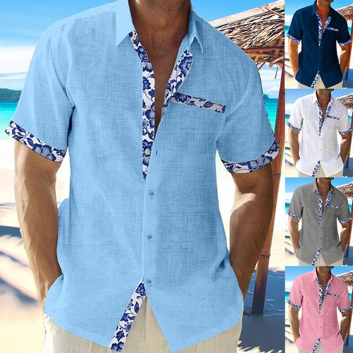 Plus Size Men Short Sleeve Shirts Beach Casual Button Down Blouse Tops Shirts - Picture 5 of 24