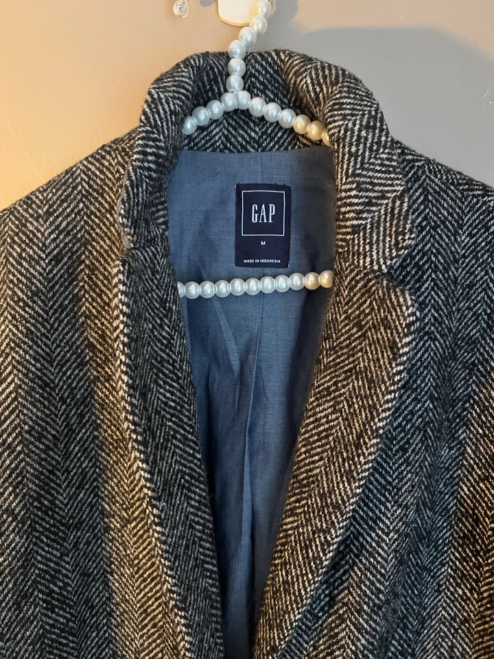 Chaqueta Blazer Gap Mujer Negro/Blanco Mezcla Lana Forrada Espiga Talla M Foto 3 de 4