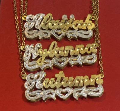 PERSONALIZED 14K GP 3D DOUBLE PLATED SCRIPT NAME PLATE NECKLACE ANY ...