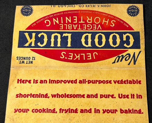 Vintage JELKE’S Good Luck Vegetable Shortening Box John F. Jelke Advertising - Picture 3 of 9