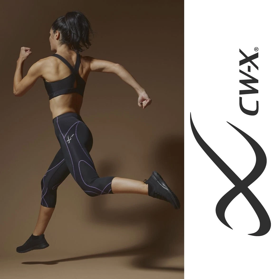 CW-X Leggings Stabilyx 3/4 Compression Running Tight Womens S Black Purple  $95