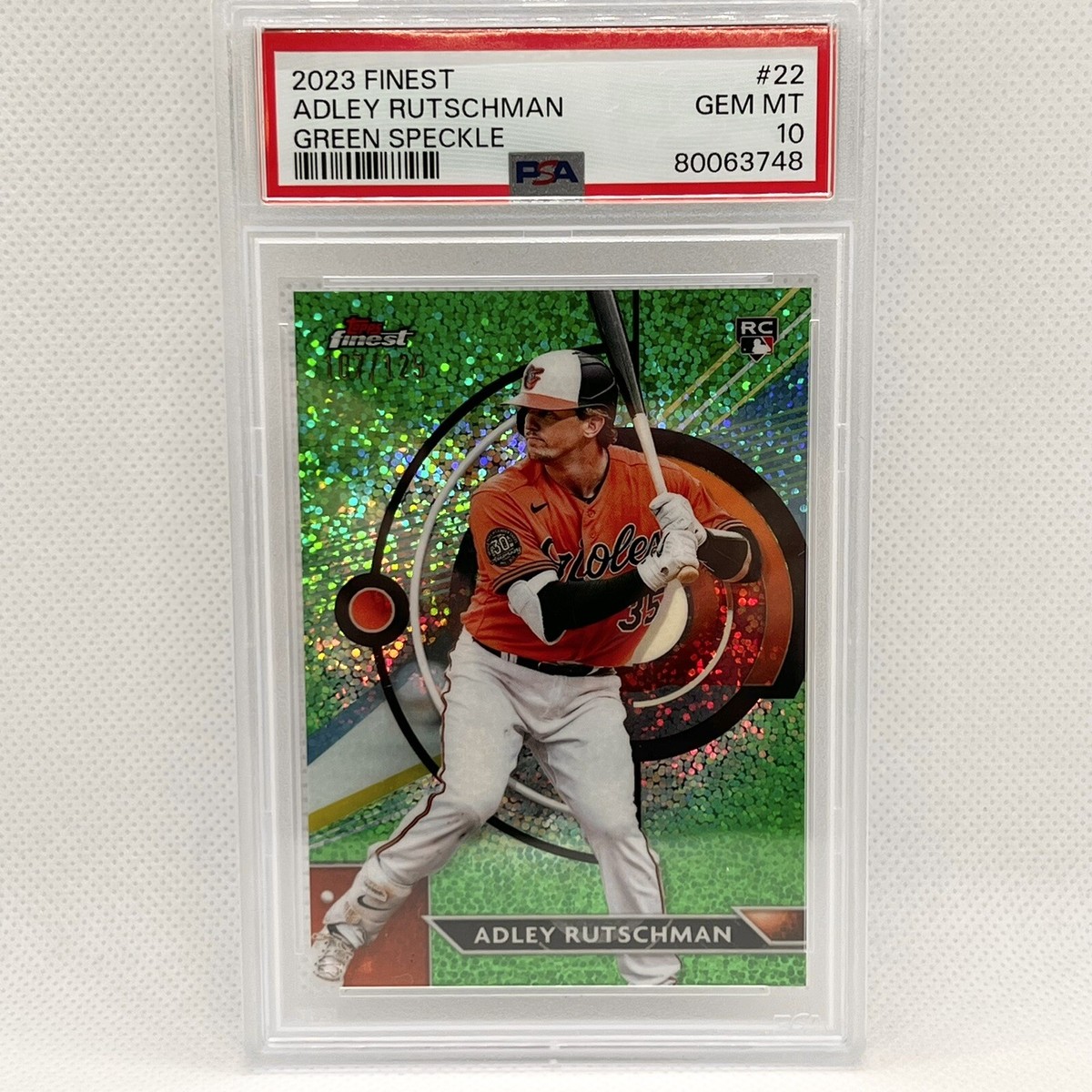 2023 Topps Finest Adley Rutschman #22 RC Green Speckle Refract 