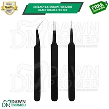 3 Pcs Eyelash Extension Tweezers Black Color Set For Craft Electronics Jewelry