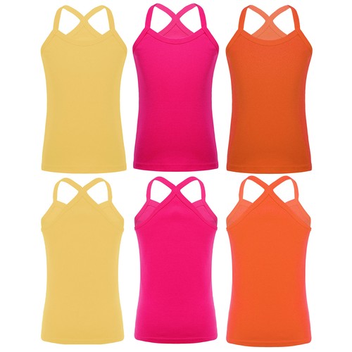 Kids Girls Vest Gymnastics 3Pcs/Set Weekend Y-Back Camisole Running Tops Beach - Picture 57 of 102