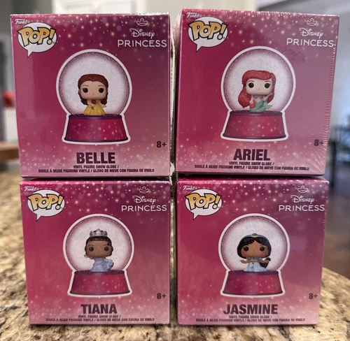 Set Of 4 Funko Pop Disney Princess Mini Snow Globes Ariel Jasmine Belle Tiana