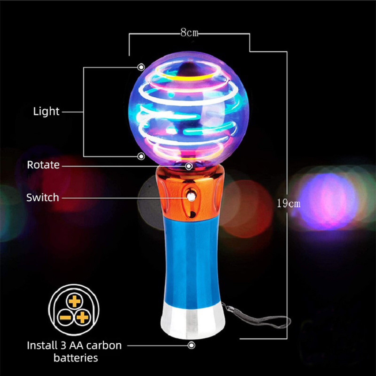 7.5" Light Up Magic Ball Toy Wand for Kids Flashing LED Wand Spinning