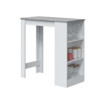 MARINELLIGROUP Tavolo alto cucina con ripiani laterali BIANCO top CEMENTO 103x50x105 cm 0L4590A