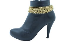 Women Biker Fashion Boot Chain Bracelet Strap Antique Dark Gold Metal Shoe Charm