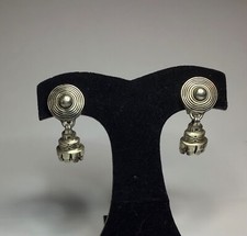 LISA JENKS Designer Signed MODERNIST STERLING SILVER DANGLING CLIP EARRINGS VTG.