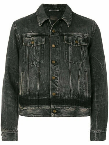 SAINT LAURENT (YSL) Giacca denim Saint Laurent Paris effetto invecchiato tagliato ombra nera taglia large YVES