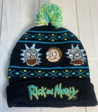 Rick  Morty Faces Black Beanie Pom Acrylic Hat 14 