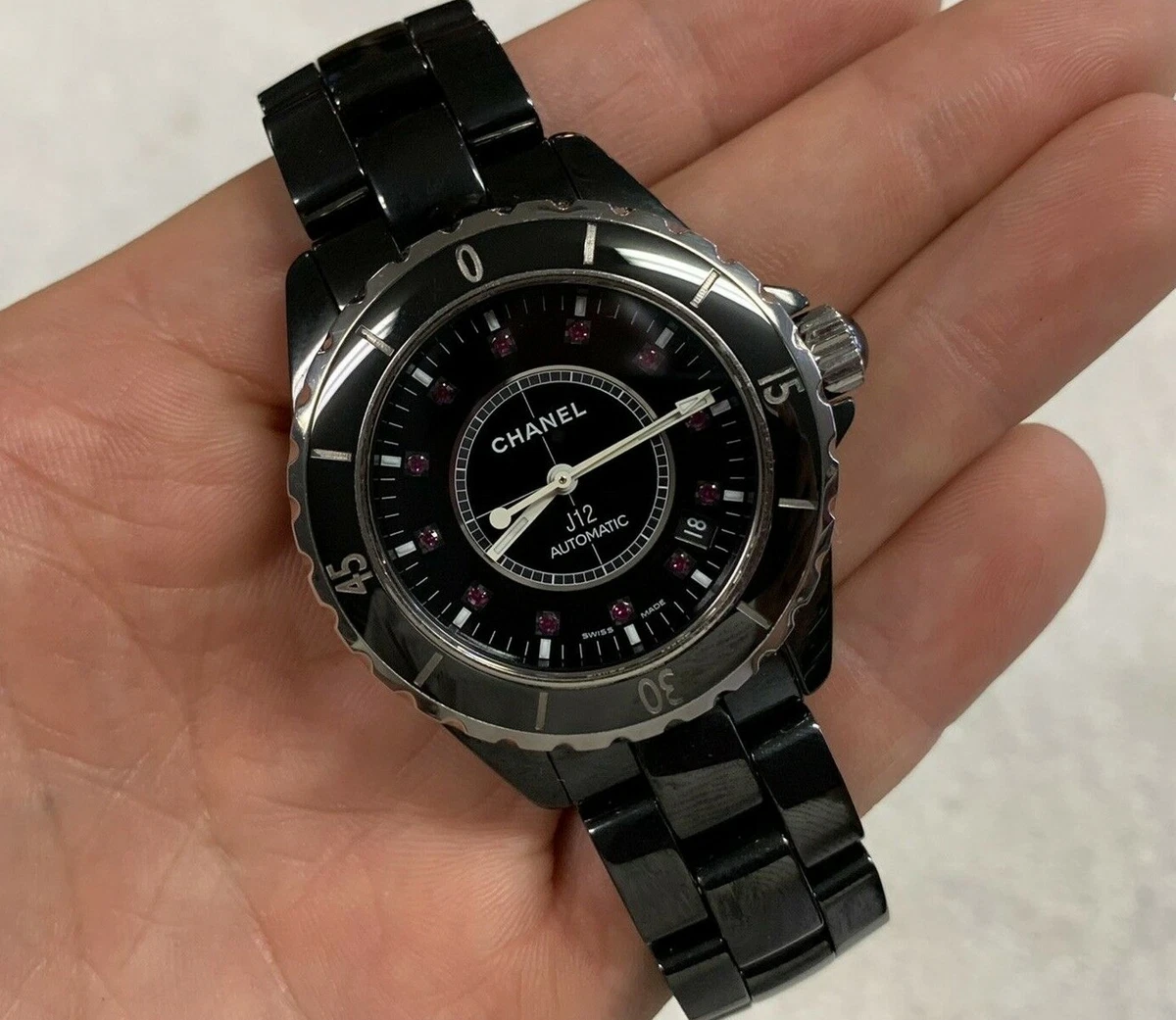 CHANEL Black Ceramic Ruby Dial 38mm H1635 Automatic Watch | eBay