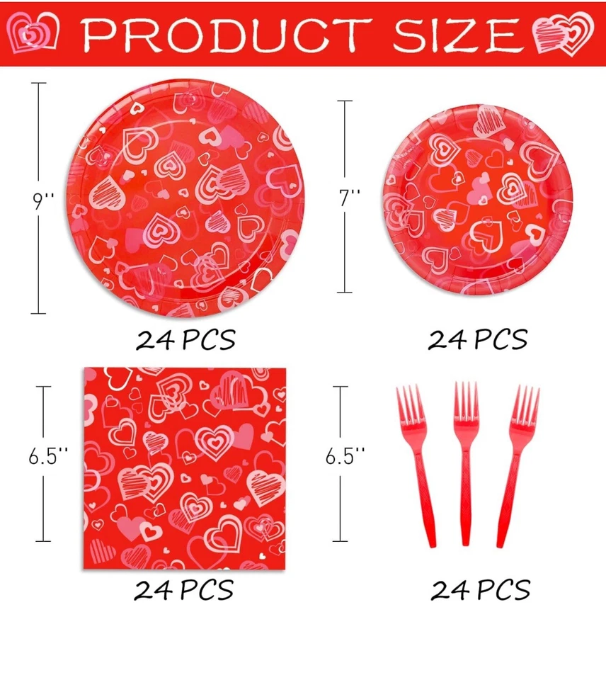 Juego de vajilla suministros de fiesta de San Valentín precioso corazón 📦 Foto 2 de 4