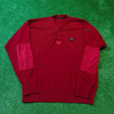 Pull vintage Paul & Shark homme XL laine rouge Henley pull années 90 rétro col V - Photo 1/4