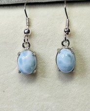 Simple 925 Sterling Silver Natural Blue Larimar Dangle Hook Earrings