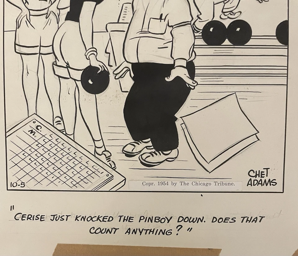 Оригинальное мультяшное искусство: All In Sport, Чет Адамс, 1954, Chicago Tribune; боулинг - Изображение 2 из 3