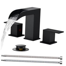Square Bathroom Faucets 3 Hole Waterfall 8 Inch Widespread Matte Black