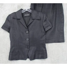 Ellen Tracy Skirt Suit Womens 4 Linen Blend Blazer Office Career Pencil Lined