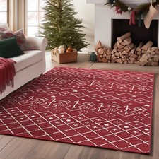 Jinchan Classic Christmas Rug Foldable Multi Size Washable Carpet Holiday Rug