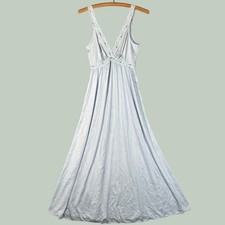 Vintage Olga 9633 Light Blue Lace Trim Babydoll Maxi Nightgown Sleepwear Dress M